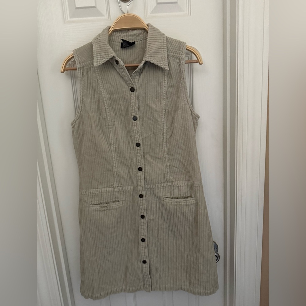 New York and Company Vintage Wide Whale Corduroy Button Jumper Dress